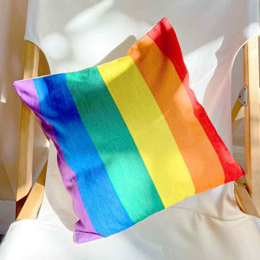Rainbow cushion cover with bold multicolour stripes