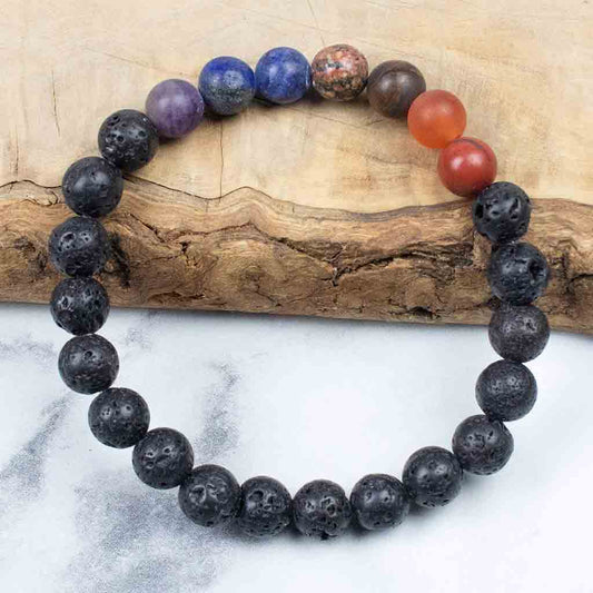 Spiritual Gemstone Chakra Bracelet | Lava & Tiger Eye