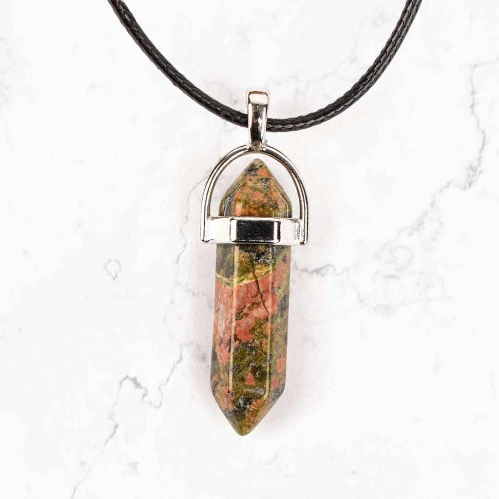 CORD CRYSTAL PENDANT NECKLACE UNAKITE