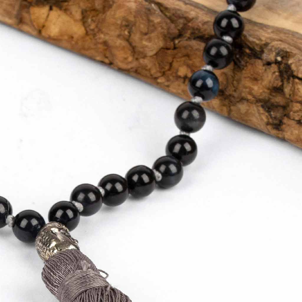 NATURAL GEMSTONE BEAD NECKLACE BLUE TIGER EYE