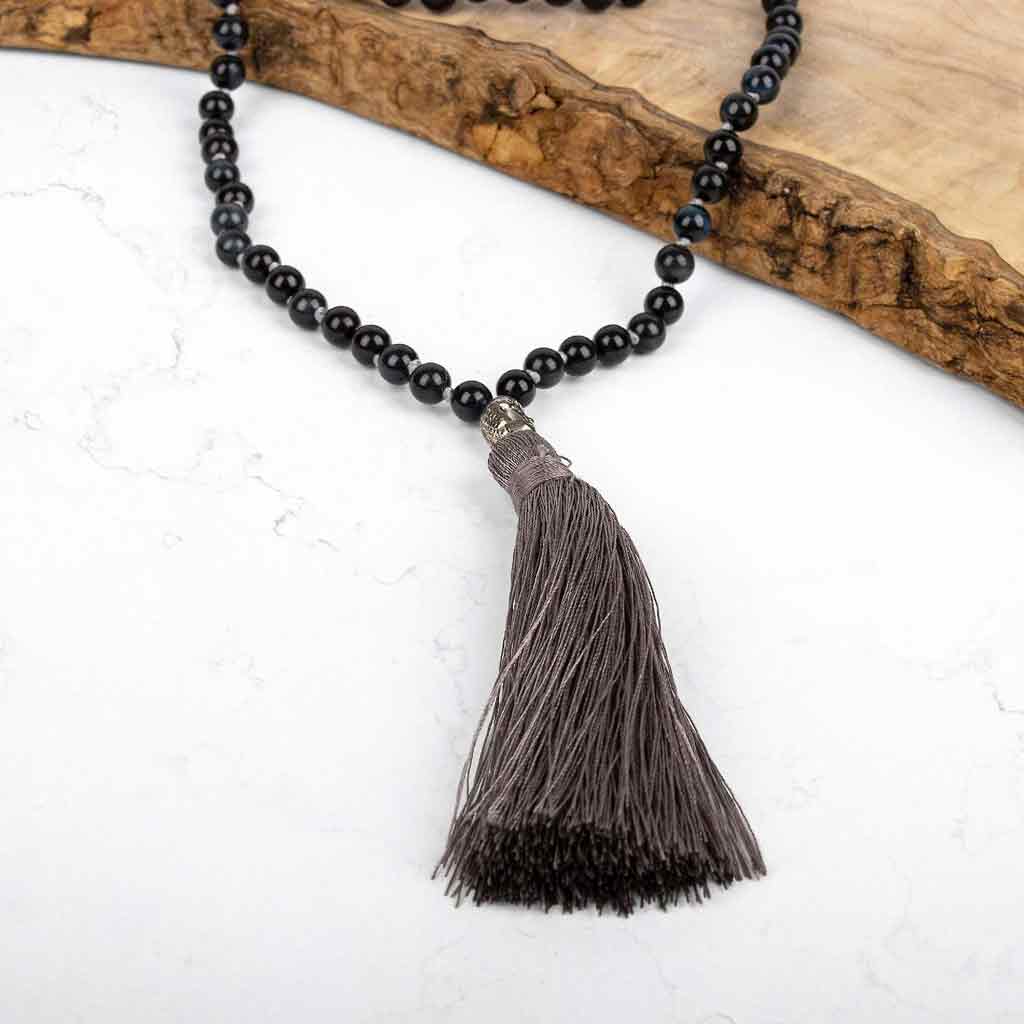 NATURAL GEMSTONE BEAD NECKLACE BLUE TIGER EYE