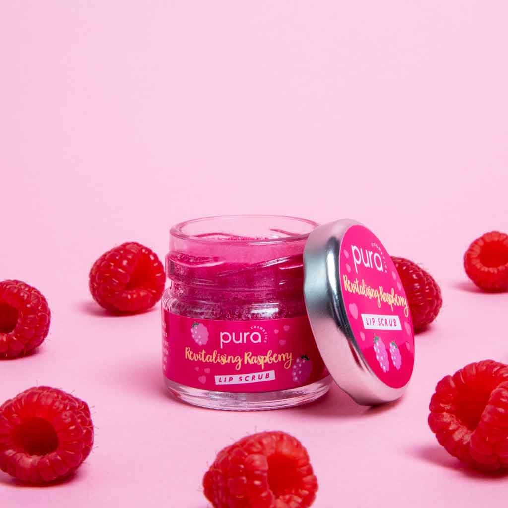 A jar of pura cosmetics revitalising raspberry lip scrub