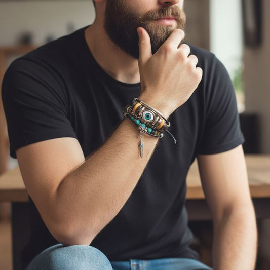 Leather Evil Eye Talisman Bracelet | Multi-Layer Charm Design