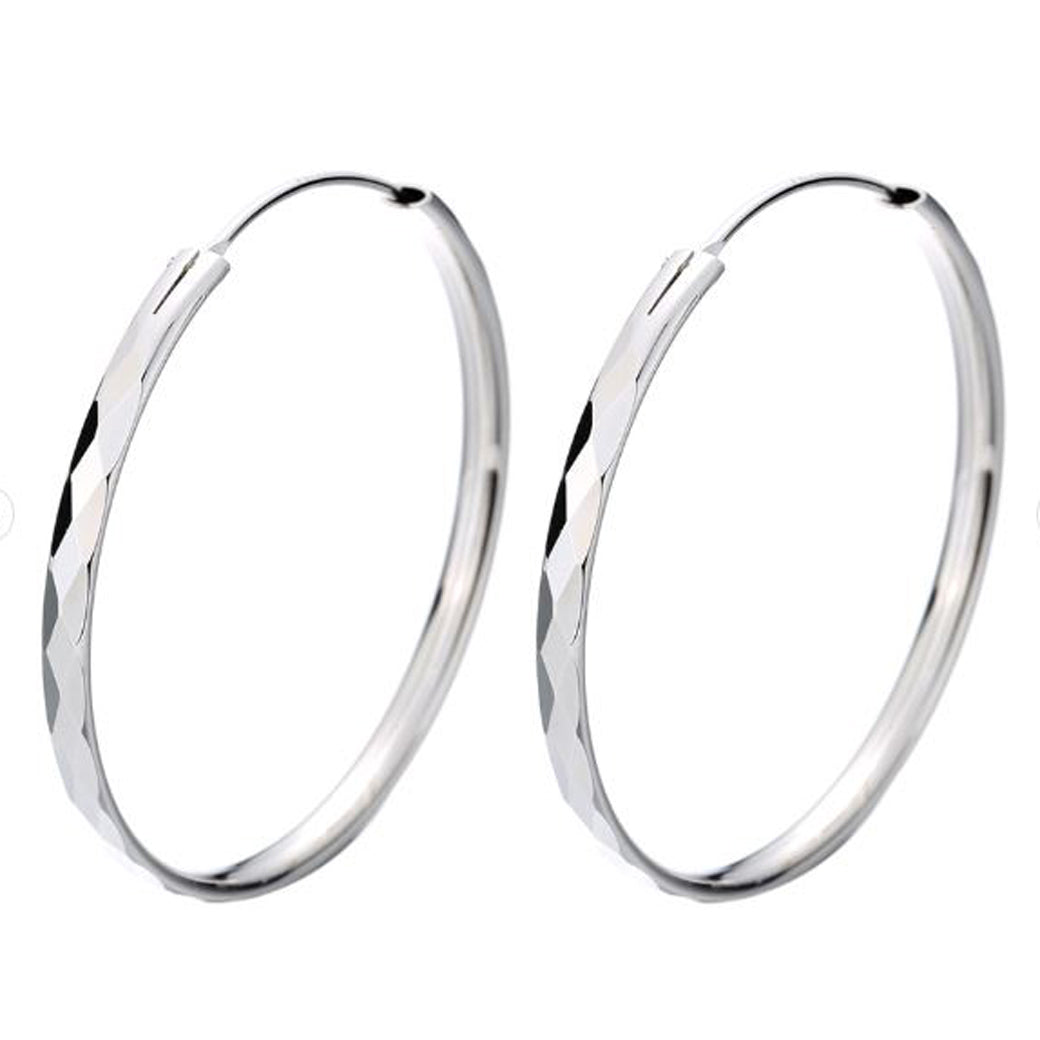 HOOP EARRINGS DIAMOND CUT 925 SILVER 30MM