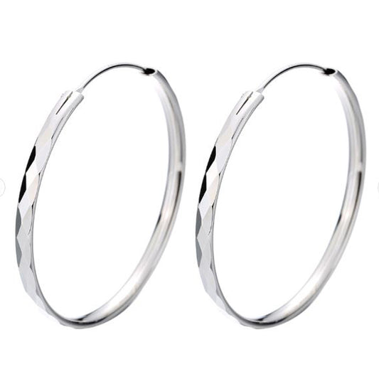 925 SILVER 30MM DIAMOND CUT HOOP EARRINGS