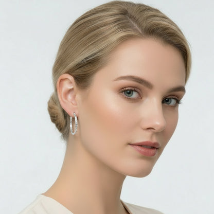 925 Silver Diamond Cut Earrings | 30mm Hoops