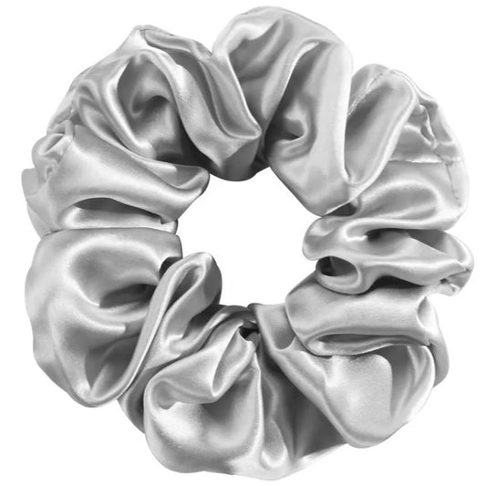 Large silver silk scrunchie