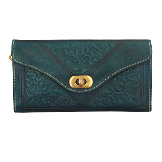 Teal Moroccan leather tri fold purse