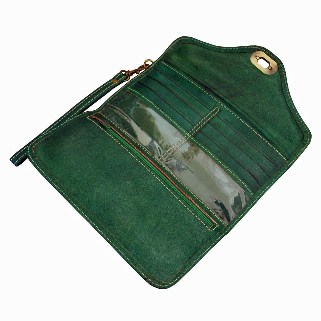 MOROCCAN HANDMADE LEATHER PURSE GREEN