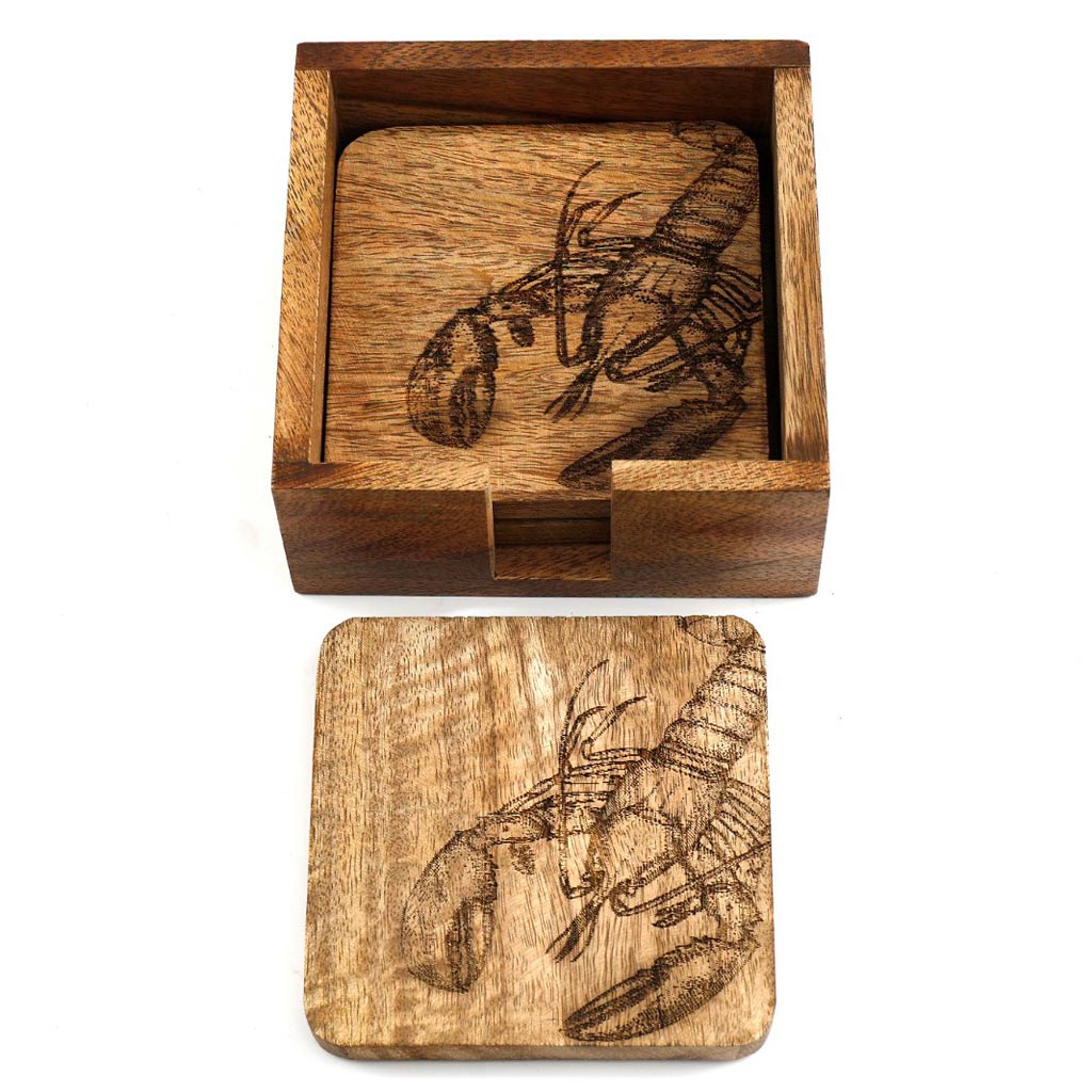 Engraved coaster lobster set of 4