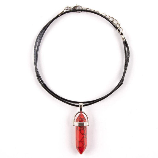 CORD CRYSTAL PENDANT NECKLACE RED JASPER