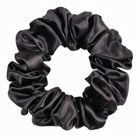 Black medium silk scrunchie hair tie