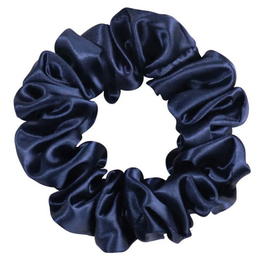 Navy Blue medium silk scrunchie hair tie