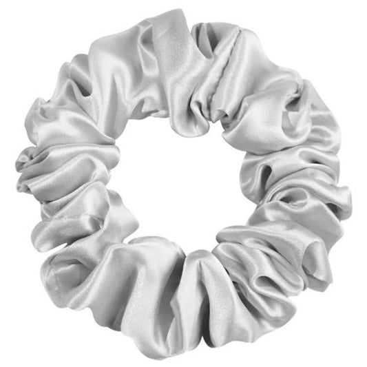 Silver medium silk scrunchie hair tie