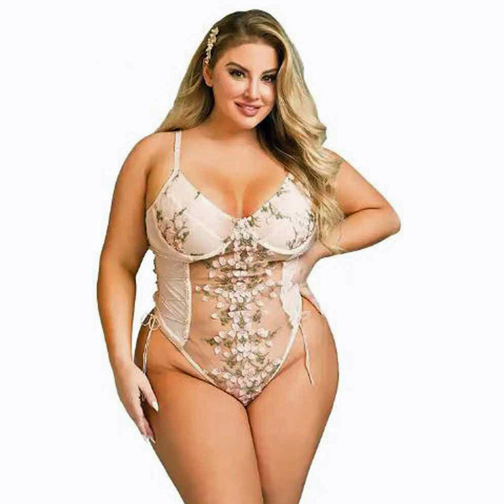 LINGERIE BODYSUIT EMBROIDERED PINK SIZE 16-18