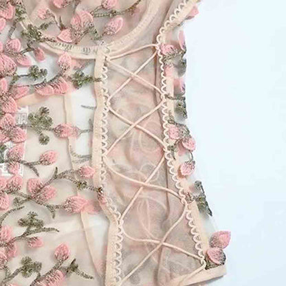 LINGERIE BODYSUIT EMBROIDERED PINK SIZE 16-18