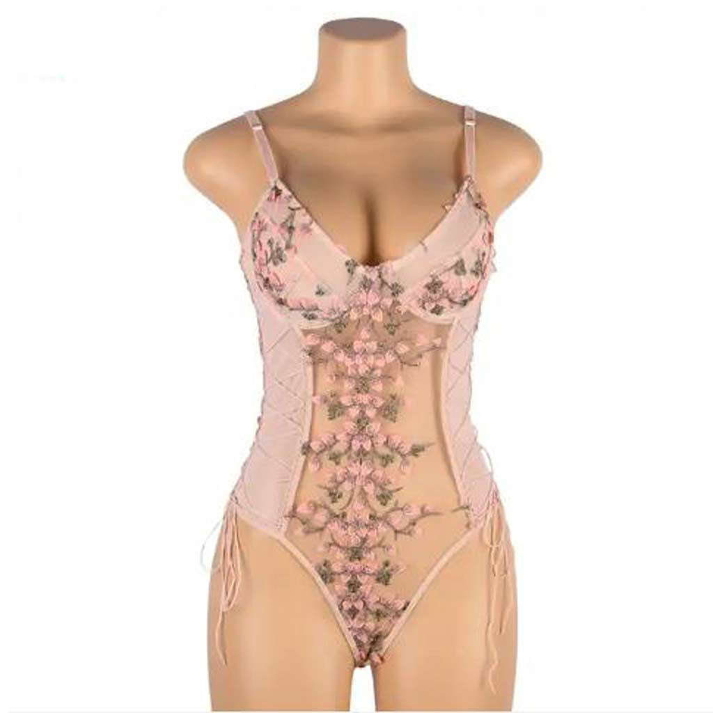 LINGERIE BODYSUIT EMBROIDERED PINK SIZE 16-18