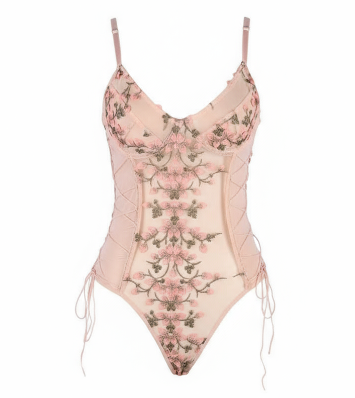 LINGERIE BODYSUIT EMBROIDERED PINK SIZE 16-18