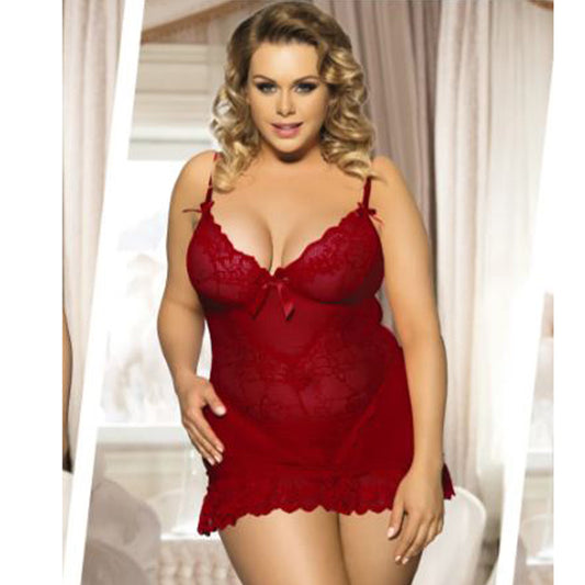 LINGERIE SET LACE BABYDOLL + PANTIES DEEP RED