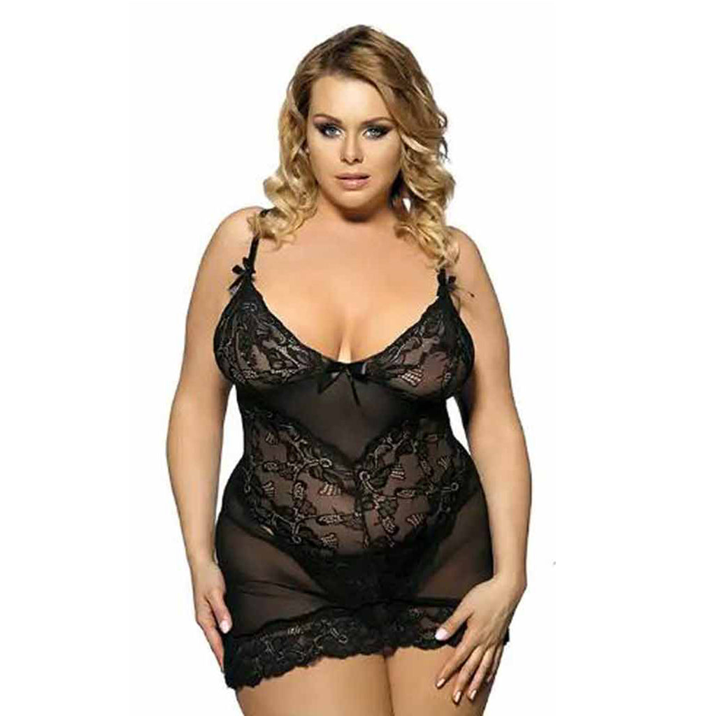 LINGERIE SET LACE BABYDOLL + PANTIES BLACK