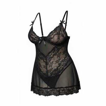 LINGERIE SET LACE BABYDOLL + PANTIES BLACK