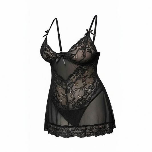 LINGERIE SET LACE BABYDOLL + PANTIES BLACK