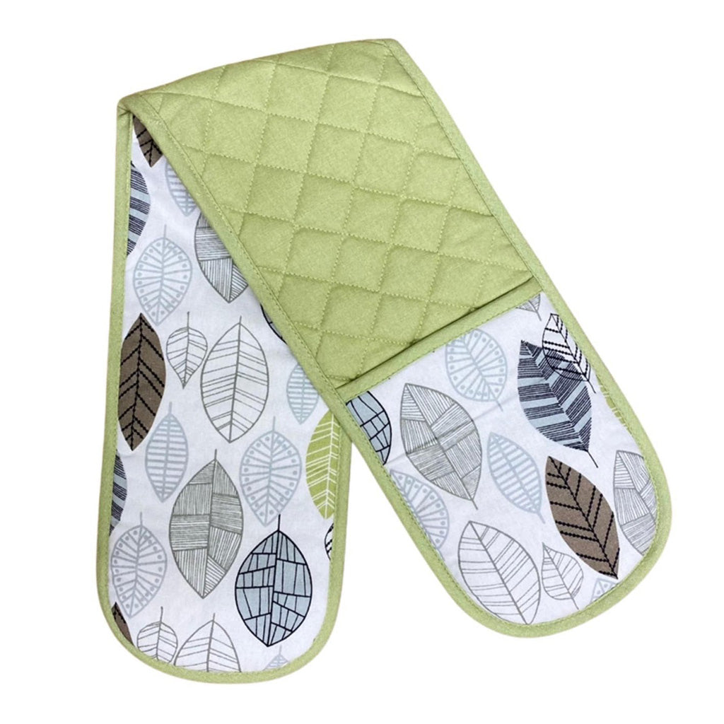 DOUBLE OVEN GLOVES GREEN LEAF DESIGN