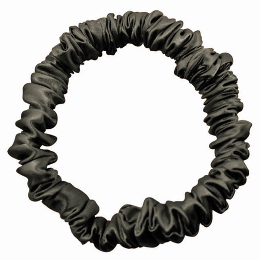 Small silk scrunchie hair tie charcoal grey