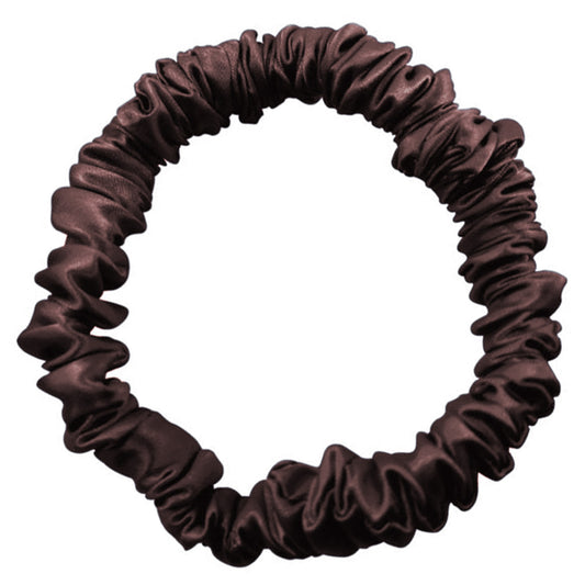 Small silk scrunchie hair tie chocolate