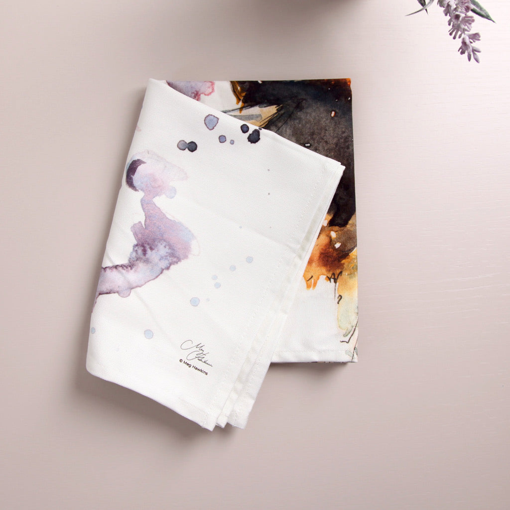 Bee on Heather Watercolour Art Cotton Tea Towel