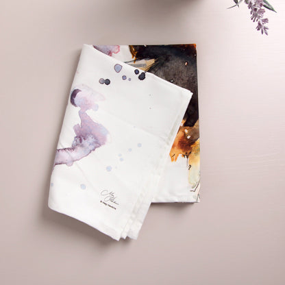 Bee on Heather Watercolour Art Cotton Tea Towel