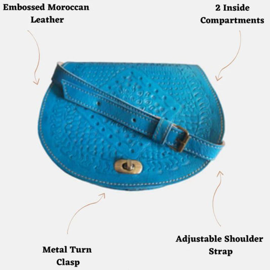 THE TEMARA EMBOSSED MOROCCAN LEATHER SADDLE BAG