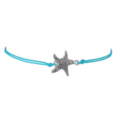 ANKLET 3 PIECE TEAL ROPE STARFISH + BEADS