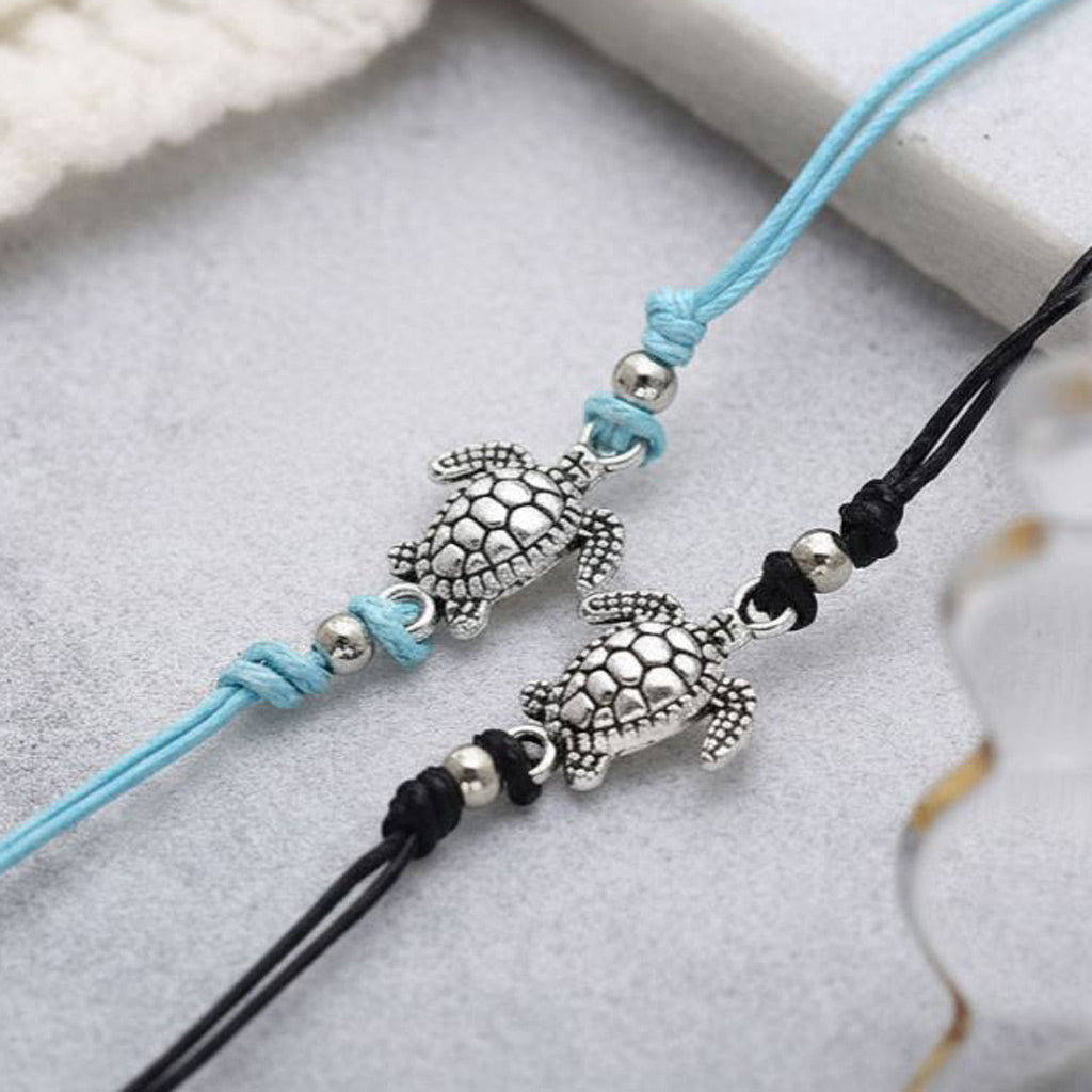 Boho Turtle Adjustable Wax Rope Summer Anklets
