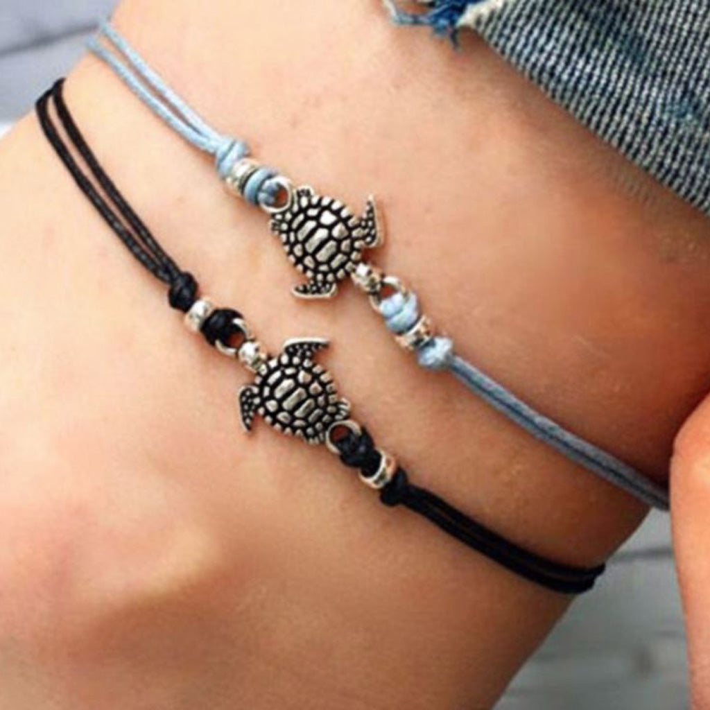 Boho Turtle Adjustable Wax Rope Summer Anklets