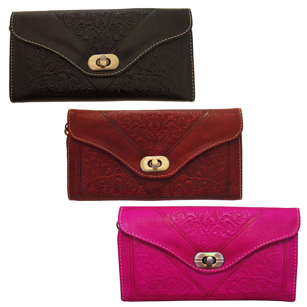 Berber Leather Moroccan Tri-Fold Purse | Hand-Embossed Leather