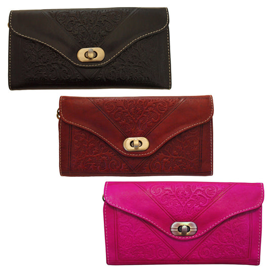 Berber Leather Moroccan Tri-Fold Purse | Hand-Embossed Leather