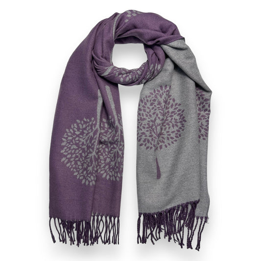 CASHMERE BLEND SCARF LARGE TREE OF LIFE PURPLE