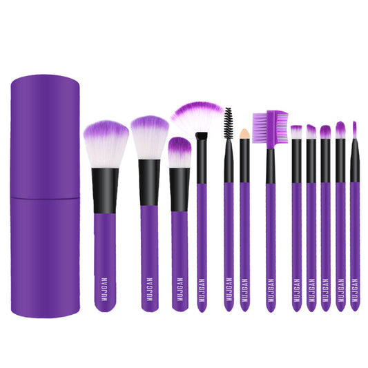 MAKEUP BRUSH SET + STORAGE CYLINDER 12 PIECE PURPLE