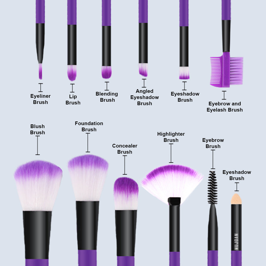 MAKEUP BRUSH SET + STORAGE CYLINDER 12 PIECE PURPLE