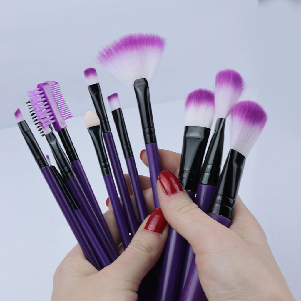 MAKEUP BRUSH SET + STORAGE CYLINDER 12 PIECE PURPLE