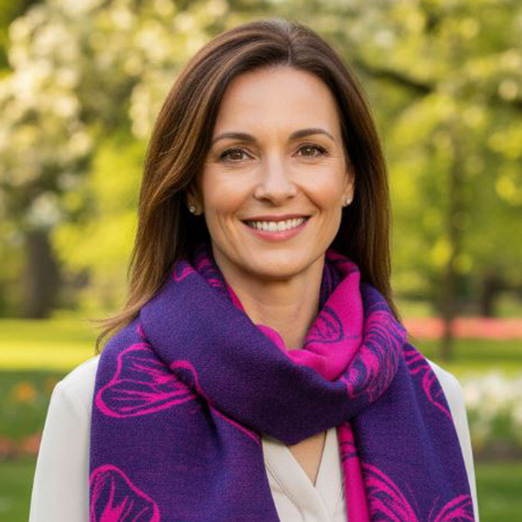 Pink Reversible Butterfly Print Scarf | 30% Cashmere Blend & Tassels