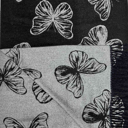 Cashmere Blend Scarf (30%) | Reversible Black Butterfly