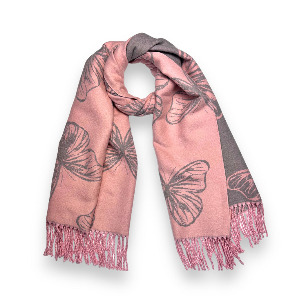 CASHMERE BLEND SCARF BUTTERFLY PALE PINK