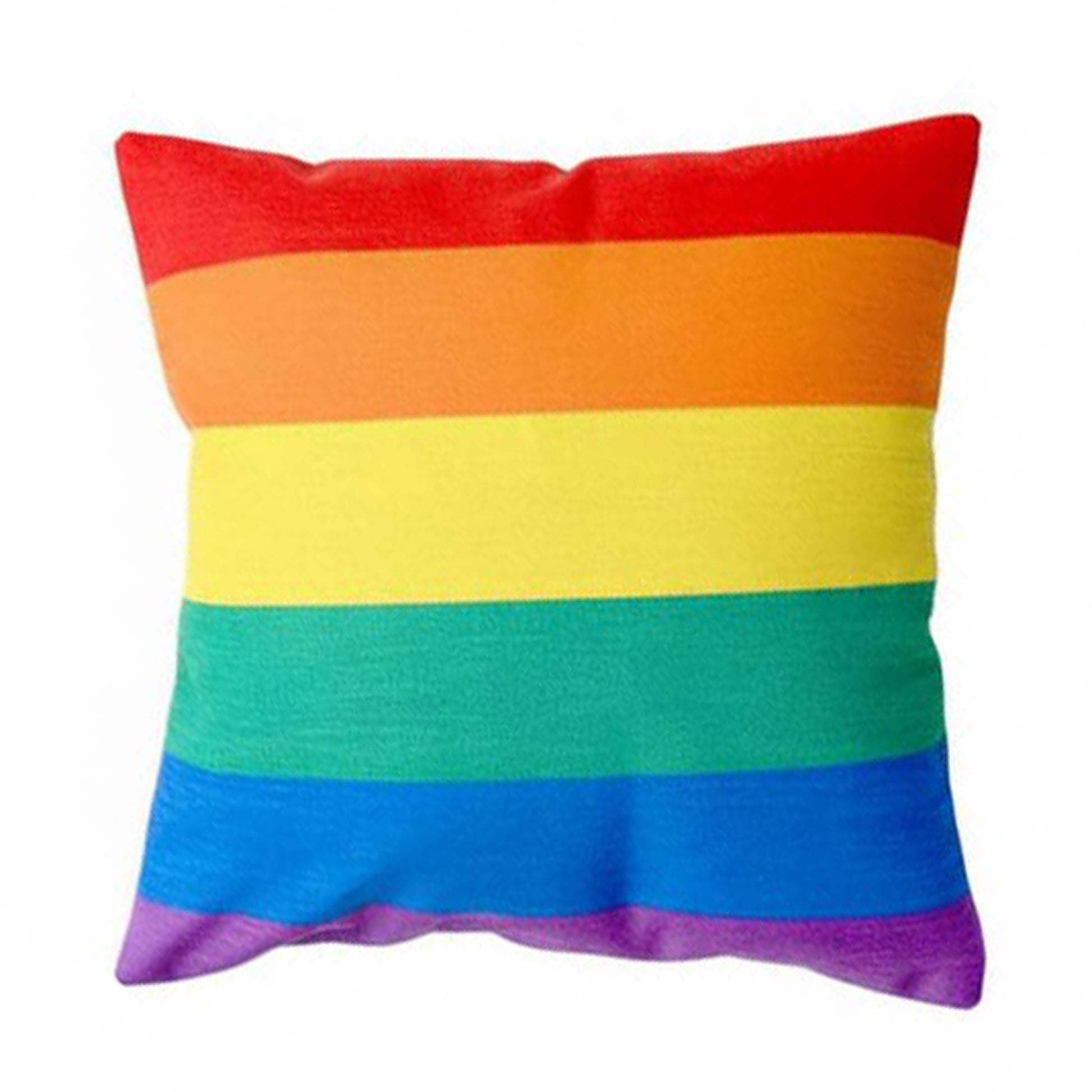 Square cotton-linen cushion cover featuring a colourful modern rainbow stripe design for a nursery or living room.
