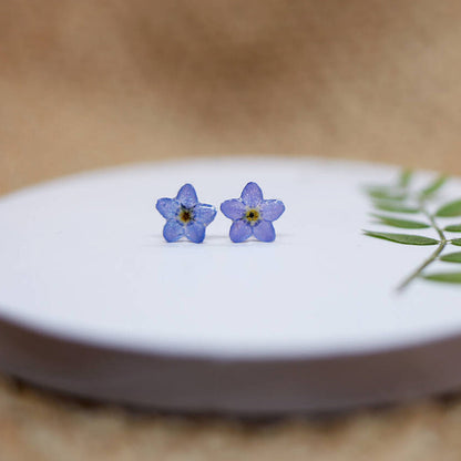 Real Forget-Me-Not 925 Sterling Silver Earrings