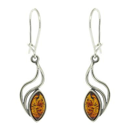 925 Silver Drop Earrings | Classic Amber Double Wave