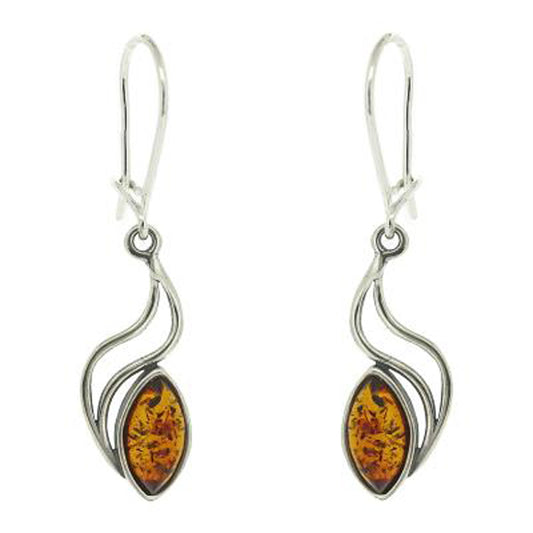 925 Silver Drop Earrings | Classic Amber Double Wave