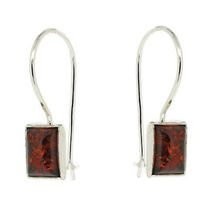 925 Silver Drop Earrings | Cognac Amber Rectangle