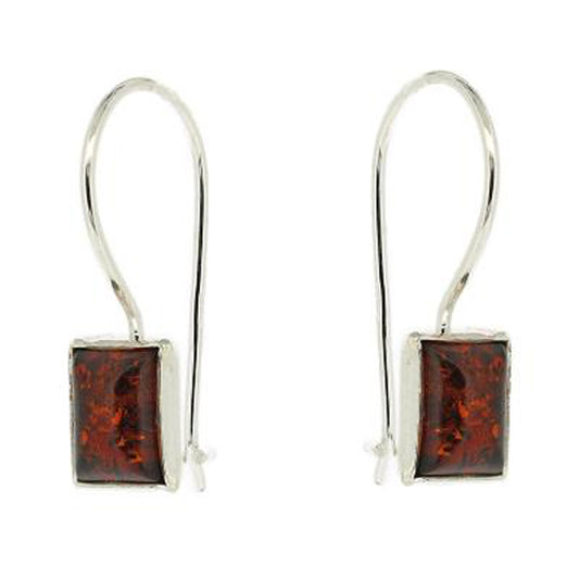 925 Silver Drop Earrings | Cognac Amber Rectangle